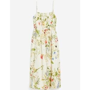 H&M Wildflower Print Linen Blend Floral Midi Dress Cottagecore Sleeveless XXL